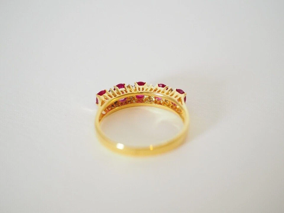 Precioso anillo de alianza de boda enchapado en oro amarillo de 14 k con rubí rosa simulado de corte ovalado Foto 4 de 4