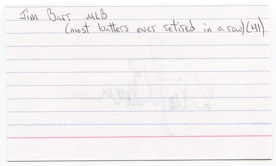 Jim Barr Signed 3x5 Index Card Autographed Signature San Francisco Giants MLB - Image 2 of 2