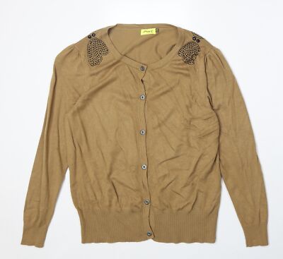 Max C Damen Beige Rundhals Viskose Mischung Cardigan Größe 14