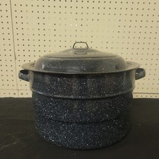 Black Speckled Enamel on Steel Granite Ware Stock Pot W/ Lid Large 7.75 Quarts