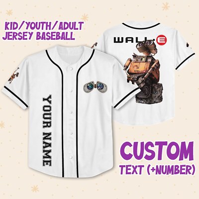 Personalized Disney Pixar WALL-E Misses EVE Custom Kids, Youth Baseball Jersey