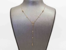 Y-Drop Style Bead Station Chain Necklace 14k Gold