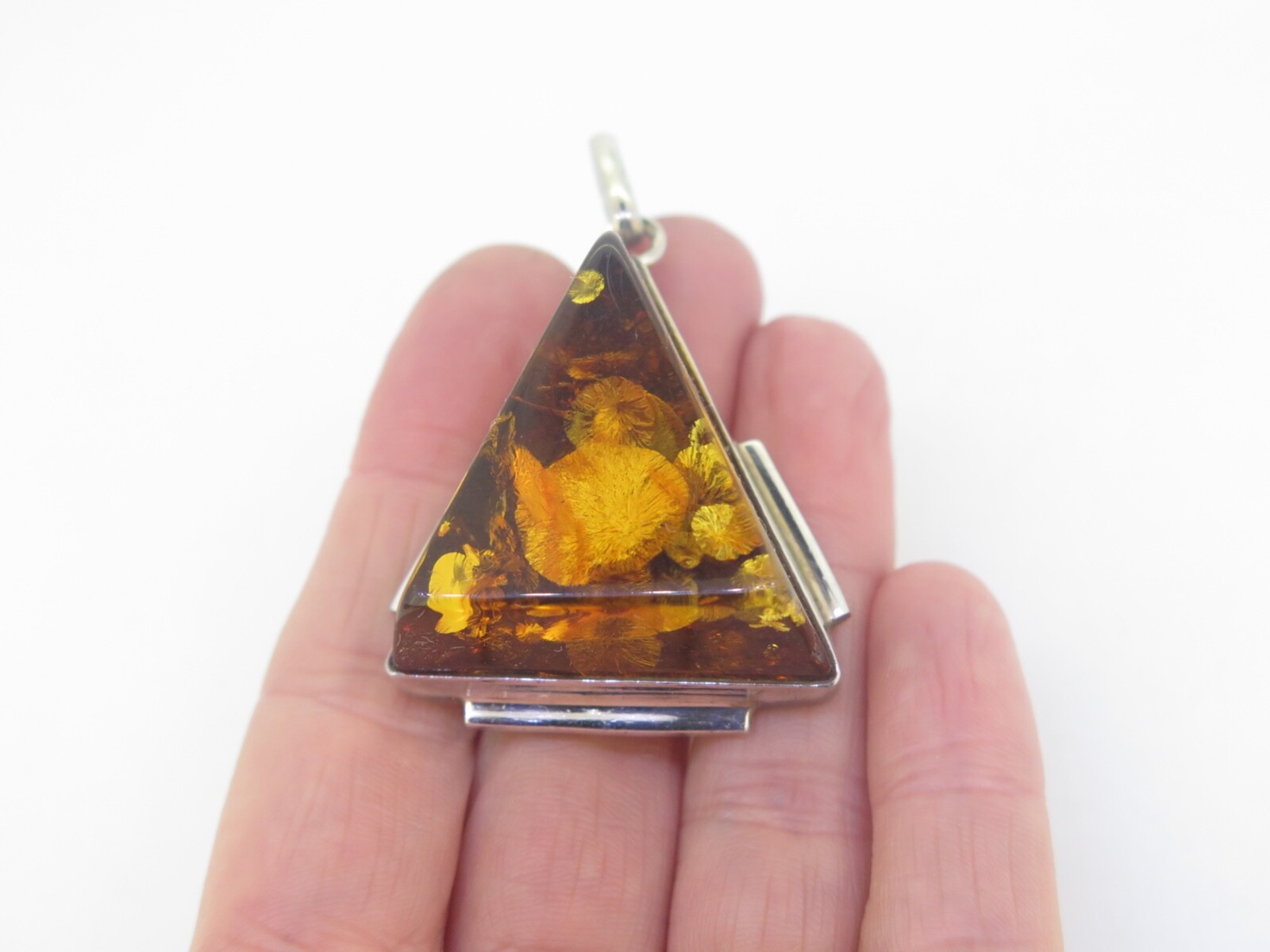 Large Sterling Silver & Rectangular Amber Resin P… - image 6
