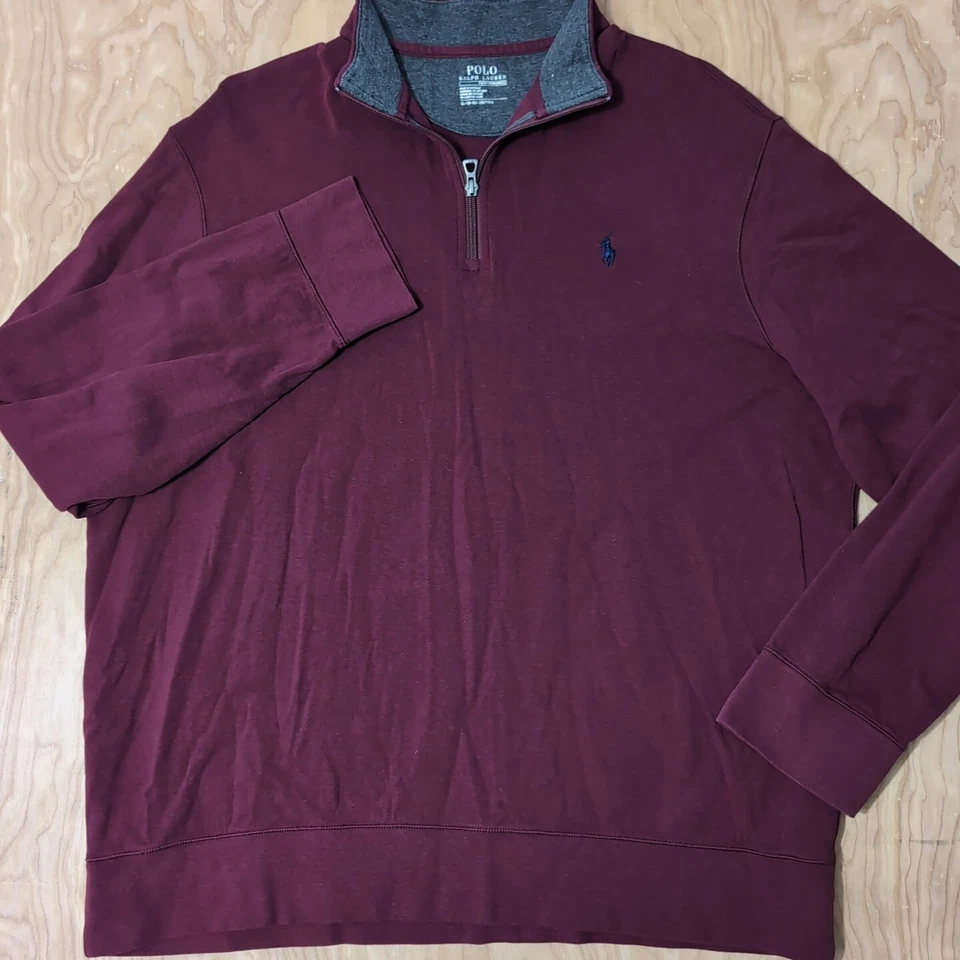 Pullover Polo Ralph Lauren Performance Para Hombre 1/4 Cremallera Talla XL Manga Larga Borgoña Foto 3 de 4