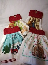Lot Of 4 Homemade Hanging Kitchen Dish Towels with Pot Holder Top New Material