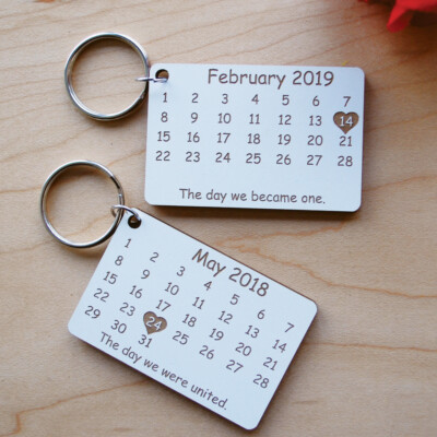 Calendar - Personalised Laser Cut Keyring - Anniversary, Wedding,  Valentines | eBay