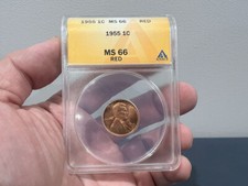 Lincoln Penny Cent 1955 1 c Anacs MS66 ROJO