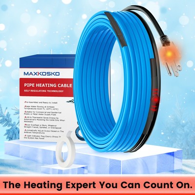MAXKOSKO 35FT  Pipe Heat Cable for Water Pipes Built-in Thermostat  120V  5w/ft