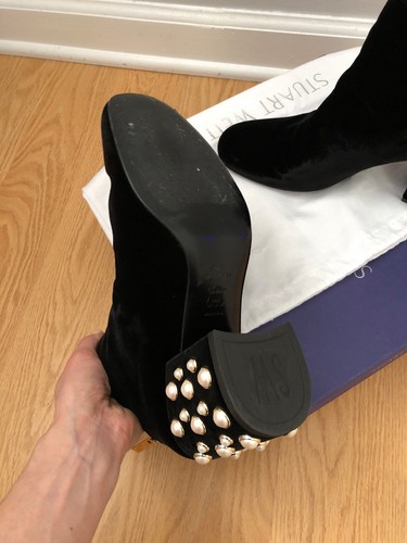 Stuart Weitzman Pearl Bacari Black Velvet Booties Size 6.5 - Picture 6 of 9