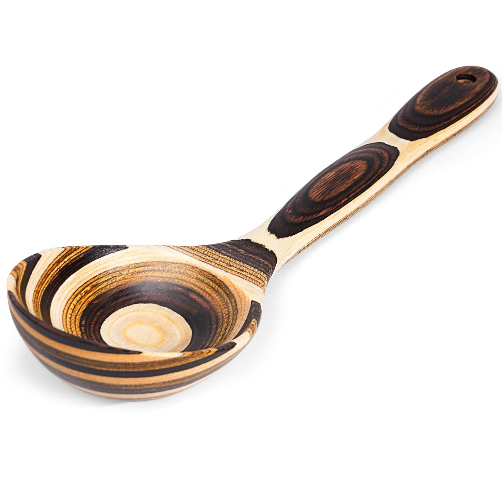 Pakkawood Deep Soup Ladles, Wooden Big Soup Ladle for Cooking, Deep Ladle Spo...