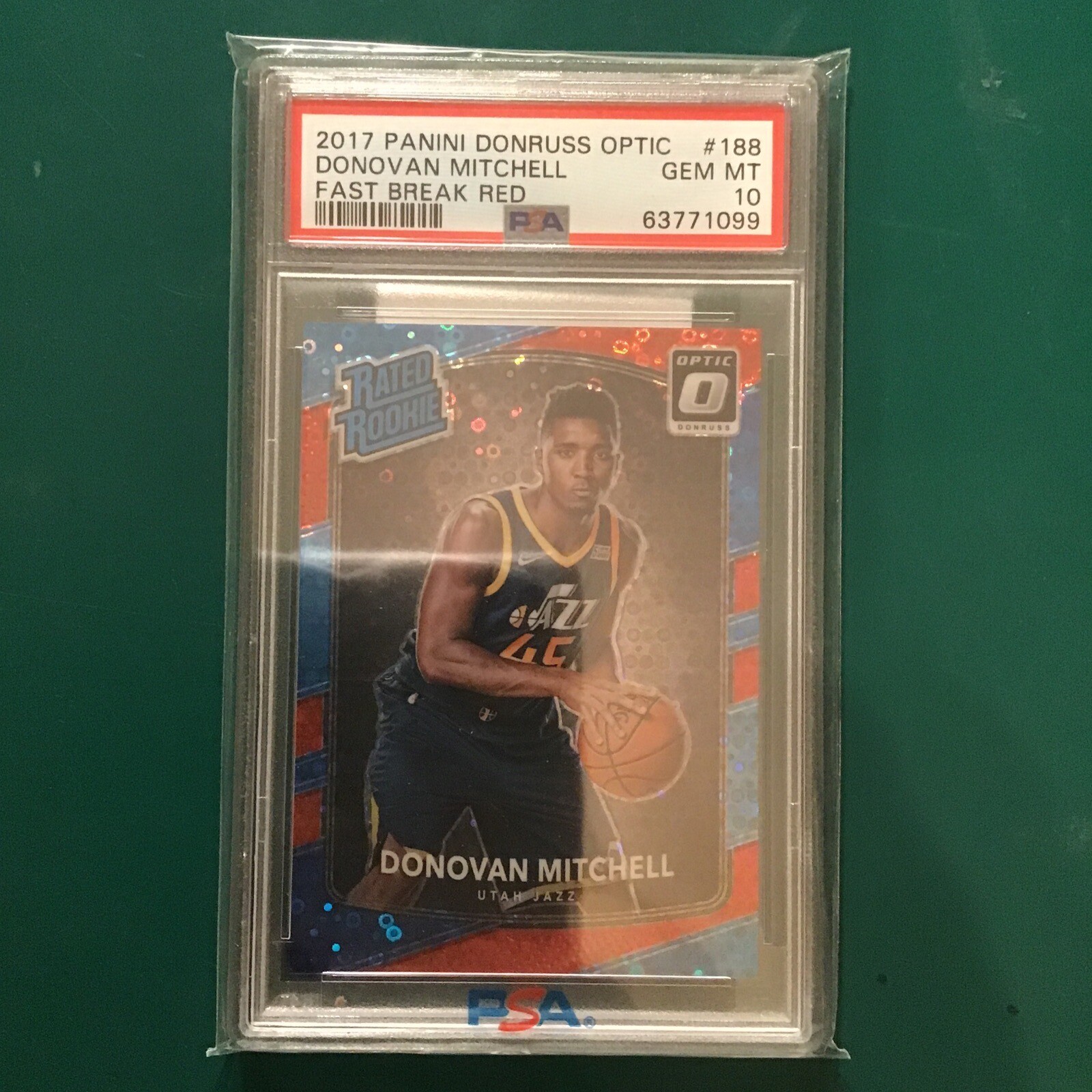 2017 Panini Optic #188 Donovan Mitchell Rated Rookie Red Fast Break  /85 PSA 10