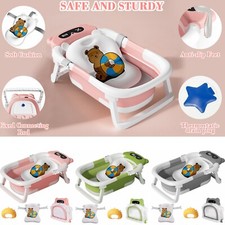 Collapsible Baby Bathtub with Cushion and Thermometer for Newborn Infants