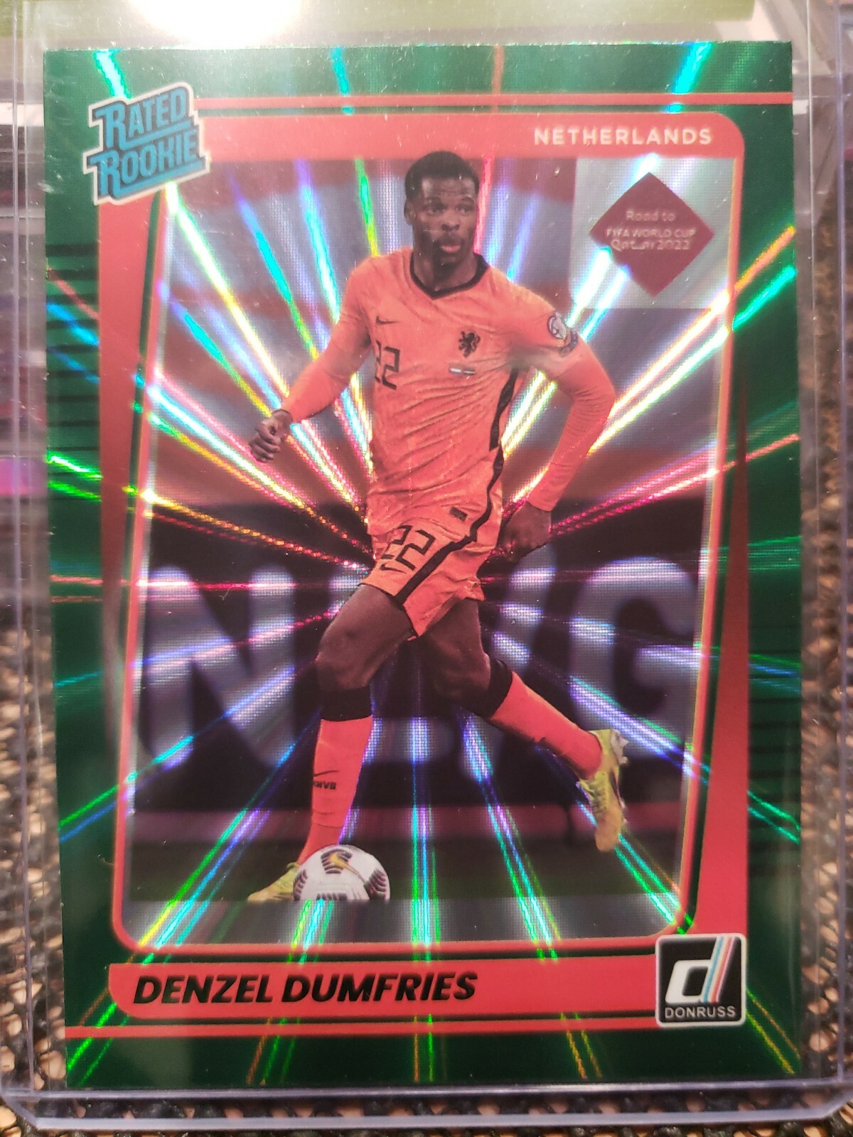 Denzel Dumfries 2021-22 Donruss #178 Rated Rookie Green Laser Netherlands RC