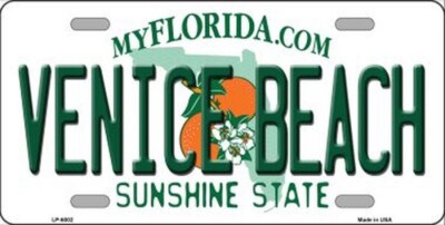 VENICE BEACH FLORIDA SUNSHINE STATE METAL NOVELTY LICENSE PLATE TAG