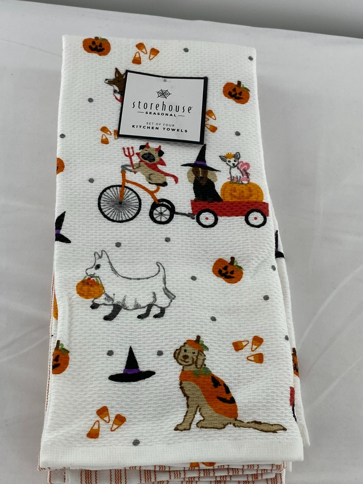 STOREHOUSE DOG HALLOWEEN KITCHEN TOWELS STRIP SET OF 4 eBay