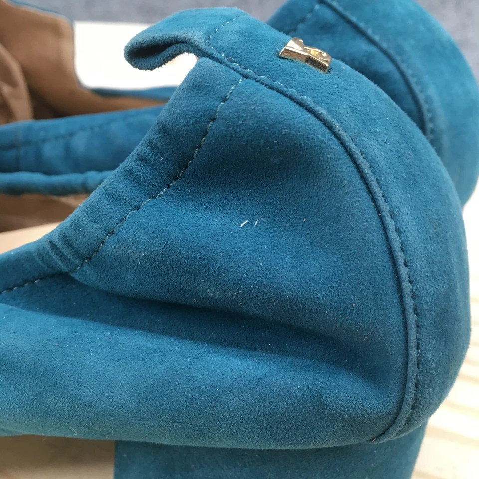 Yosi Samra Zapatos Mujer 9 Bloques Tacones Sin Cordones Mocasines Azul Gamuza Informal Comodidad Foto 4 de 4