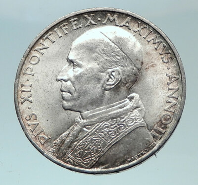 1940 VATICAN CITY Italy POPE PIUS XII Papal Genuine Italian 5 Lire