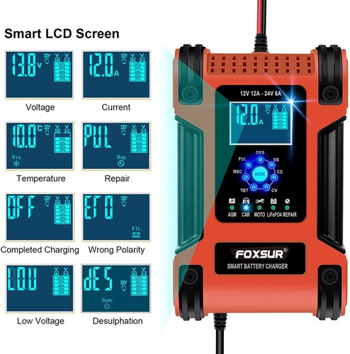 Cargador de batería coche cargador de batería 12V 24V para LiFePO4 litio, gel, AGM - Imagen 3 de 12