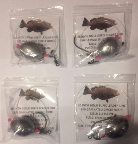 4 PACK GROUPER OR SNAPPER RIG WEIGHTED WITH 8oz  EGG SINKER.   FREE SHIPPING