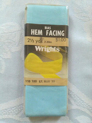 2.5 yards Light Blue 2'' wide BIAS HEM FACING Sewing Trim Wright's