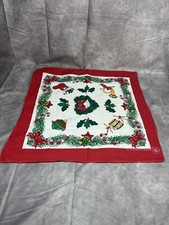 Vintage Christmas Cotton Bandana Made In USA Square Scarf Red Border