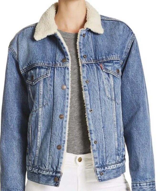 Womens Levi’s Sherpa-Trimmed Demin Trucker Jacket M Brand New