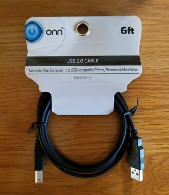 onn 6ft USB 2.0 CABLE, connect computer w/USB printer, scanner, hard drive, nwt