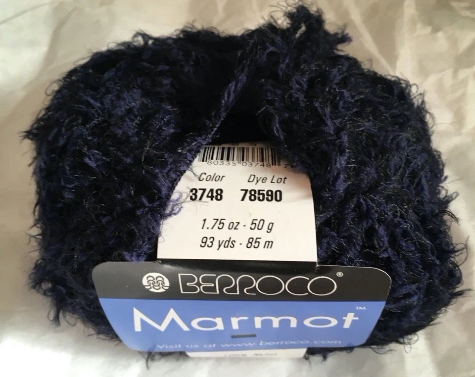 Berroco Marmot Yarn #3748 Sapphire Blue Black Fur-Like Nylon 50gr 93yds faux fur - Image 4 of 4