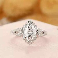 14K White Gold Finish 3Ct Oval Cut Lab Created Diamond Wedding Engagement Ring
