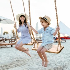 24" Wooden Tree Swing for Kids  Adults w/ Rope  Tree Straps 500LB  