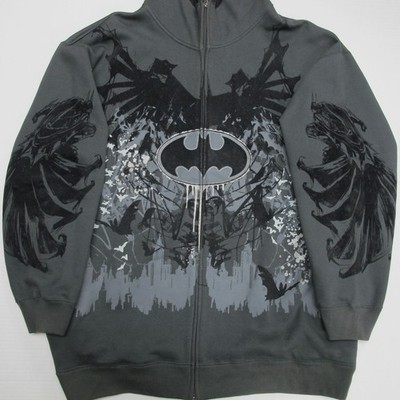 Vintage Marc Ecko Batman Hoodie Mens 3XL Gray Y2K AOP Full Zip Mask Unltd