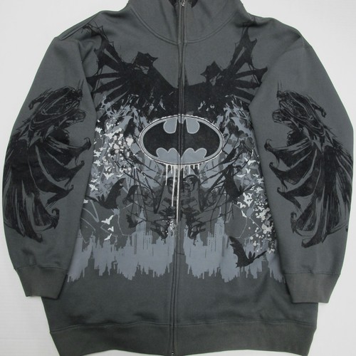 Vintage Marc Ecko Batman Hoodie Mens 3XL Gray Y2K AOP Full Zip Mask Unltd