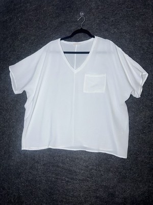 White 'ee:some' V-Neck Top, Size Medium -  with Front Pocket