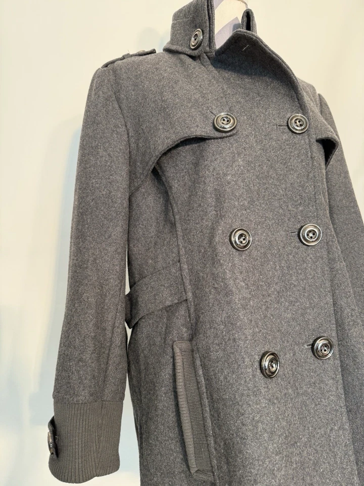 液压豌豆大衣灰色女式大号双排扣大衣 — 第 2/4 张图片
