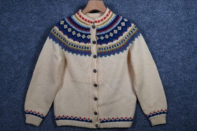 Vtg Siril of Norway Hand Knit 100% Wool Nordic Fair Isle Cardigan Sweater