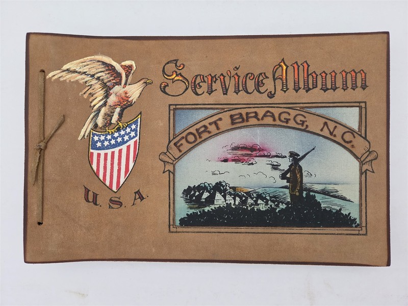 1910s antique FORT BRAGG nc SERVICE ALBUM unused LEATHER PHOTO ALBUM military