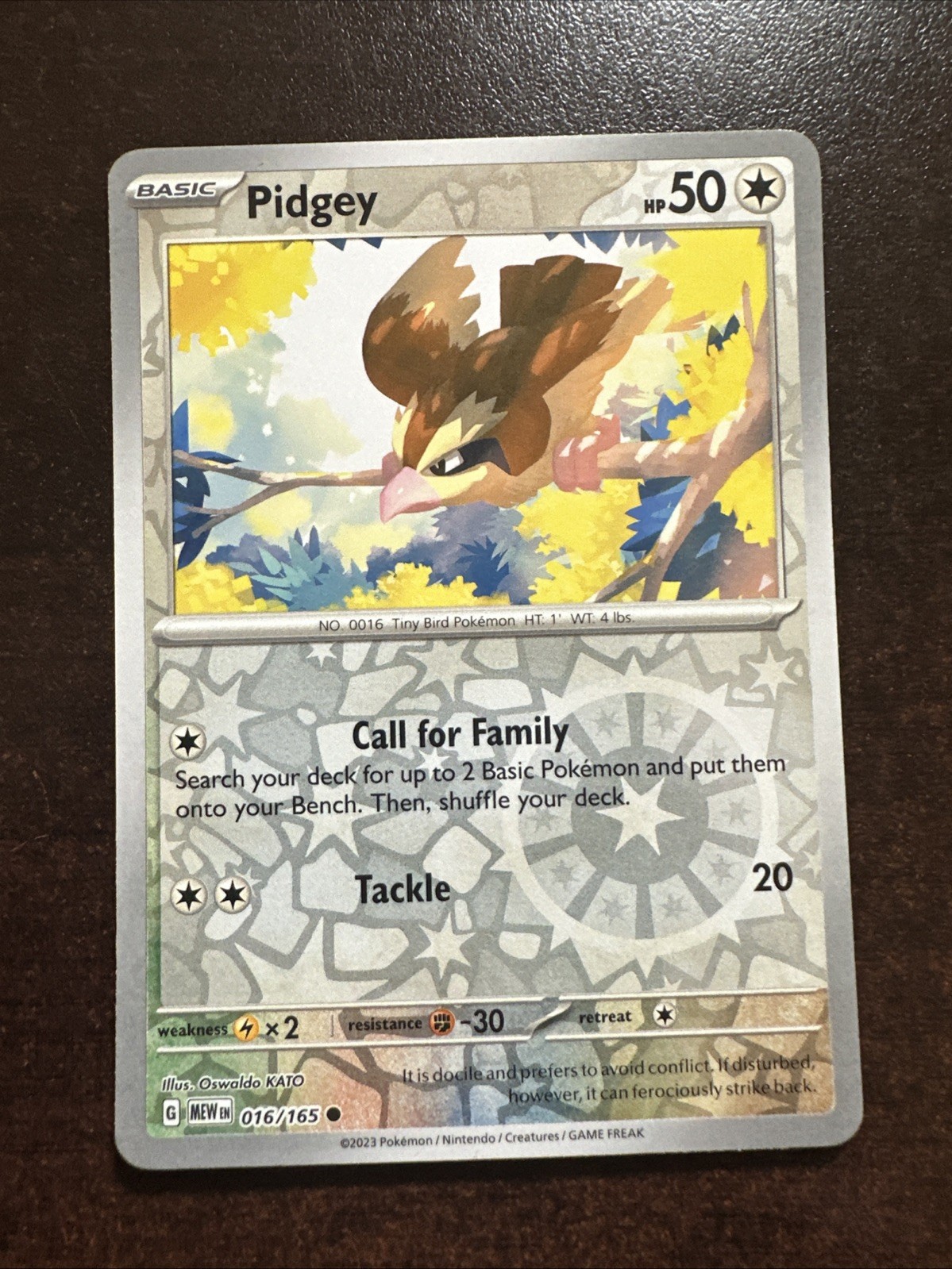 Pidgey 016/165  Reverse Holo NM Pokemon TCG Scarlet & Violet 151