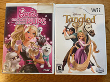 Tangled & Barbie Groom and Glam Pups - 2 Game Lot (Nintendo Wii) w/ Manuals