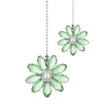 2Pcs Ceiling Fan Pull Chain, 24" Crystal Flower Pendant Chain Extender Green