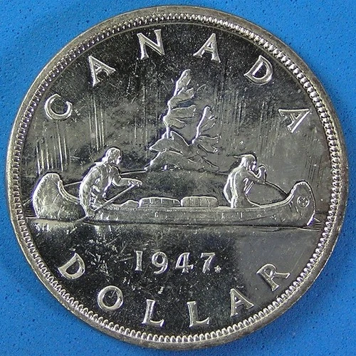 1947 Maple Leaf Canada $1 Sillver Dollar, Prooflike Choice UNC, contact marks