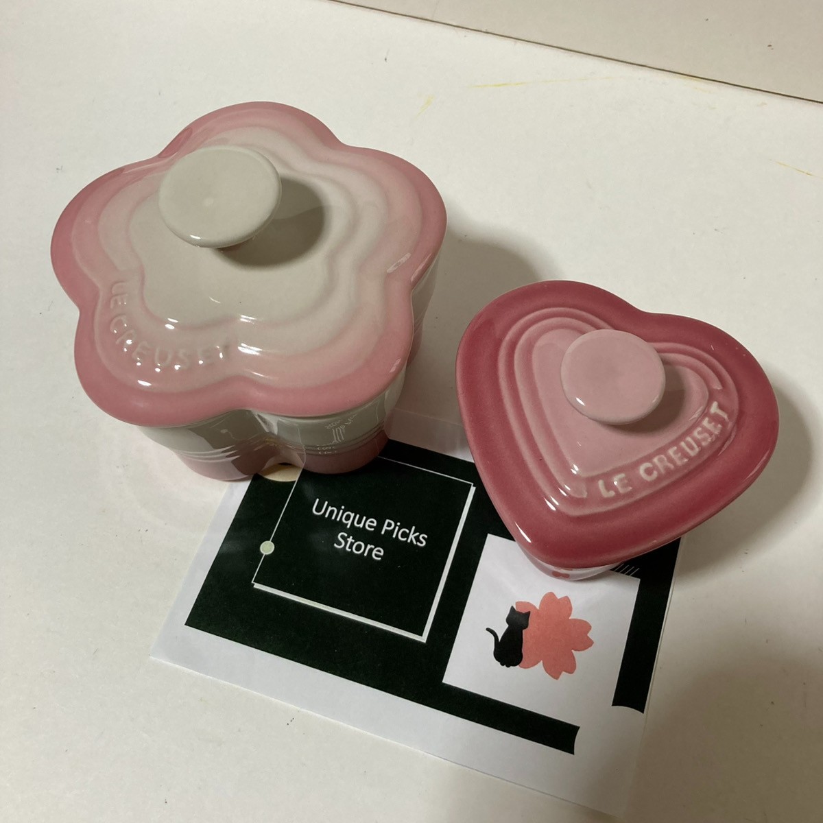 Le Creuset Fleur Flower 10cm & Heart 7.5cm Ramekin Stoneware No