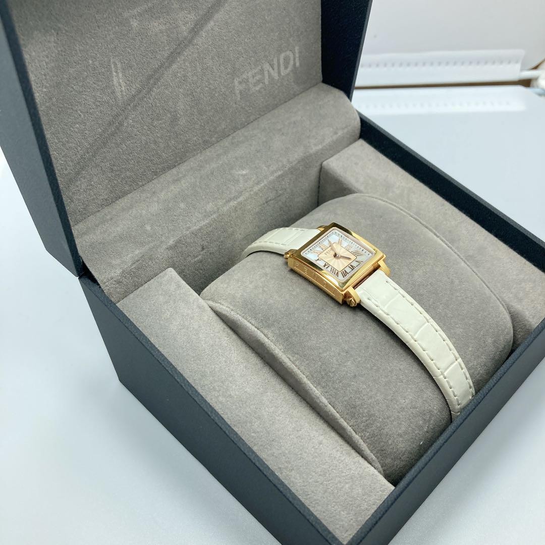 FENDI Quadro 60500L Dial color White shell Square Belt color White Women's watch