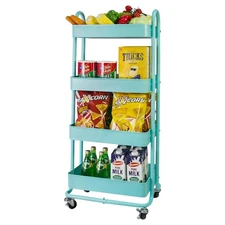4-Tier Metal Mesh Utility Rolling Cart, Storage Organizer Trolley Services Ca...