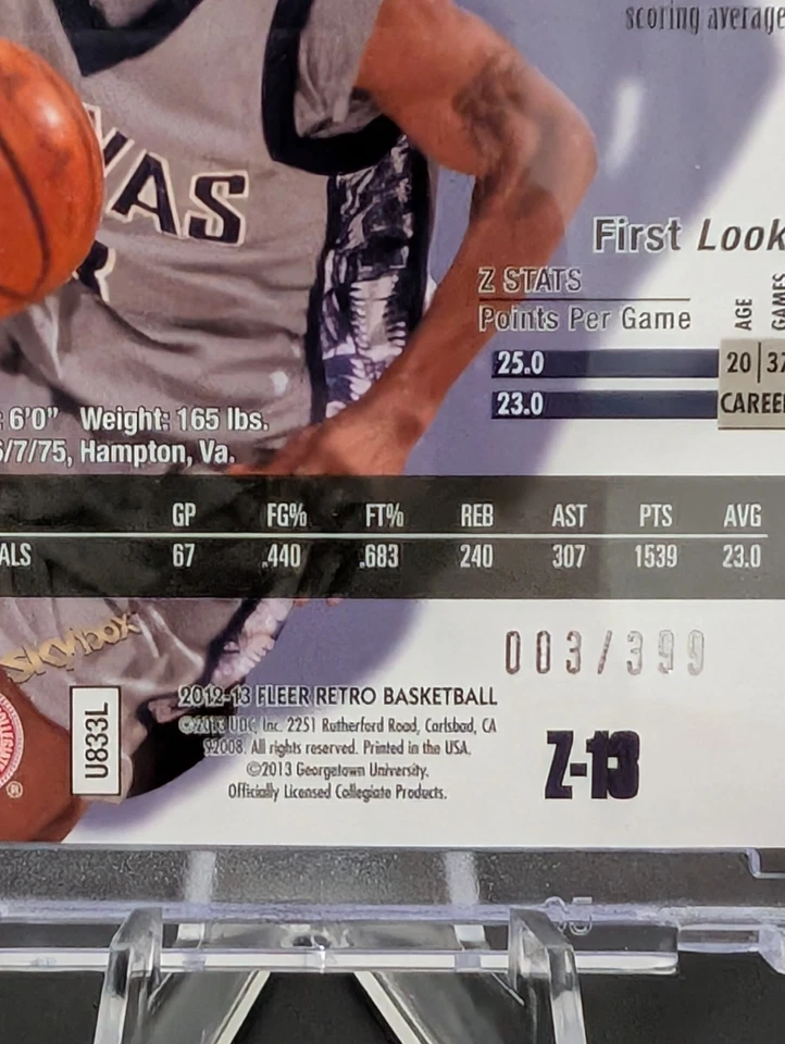 2012-13 Fleer Retro Allen Iverson Rave #d 3 /399 Skybox Z-Force Hoyas 76ers 1/1 - Image 4 of 4