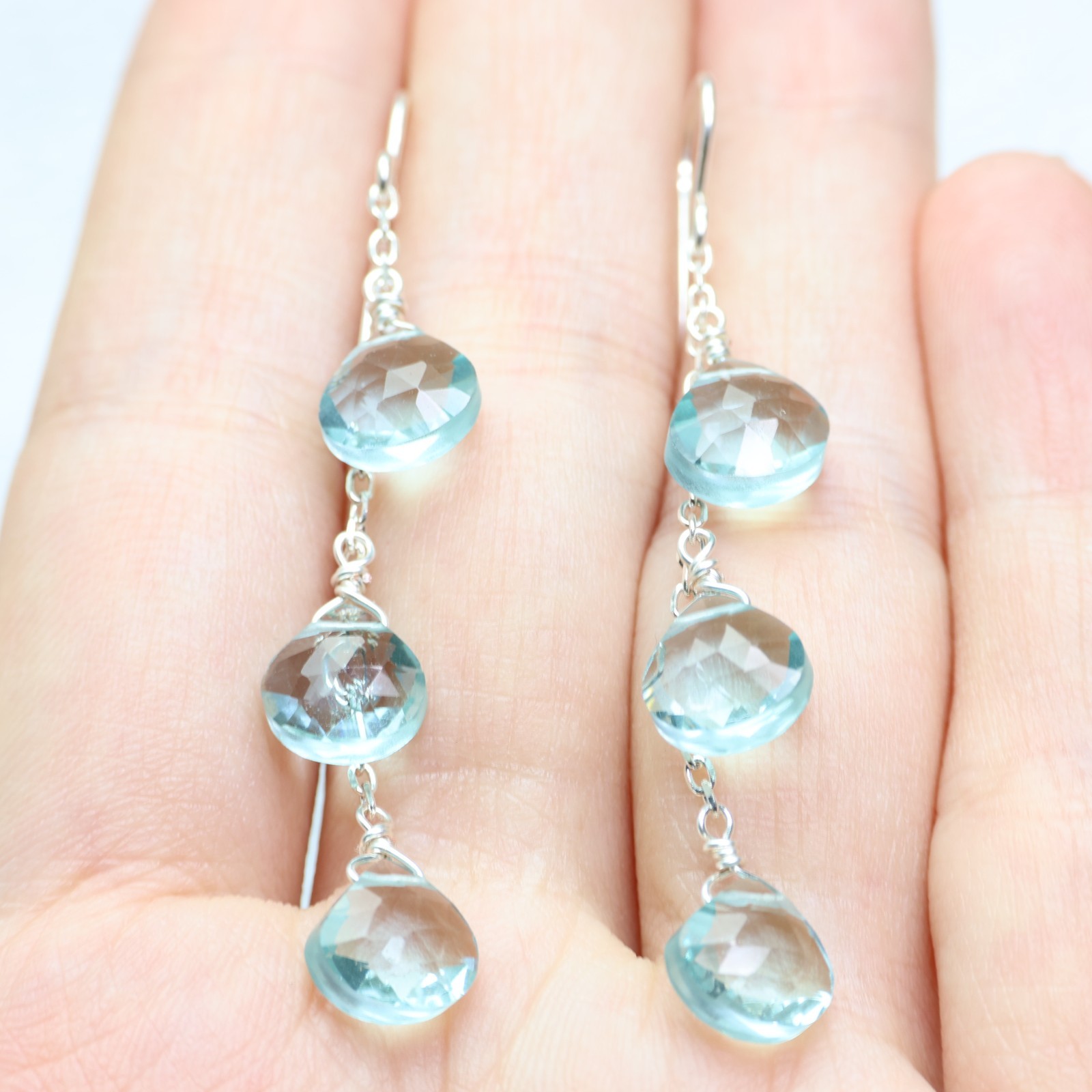 Boucles d'oreilles quartz bleu pierre précieuse fine naturelle fait main femme 2381