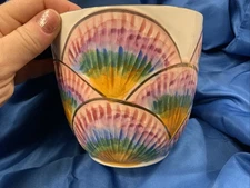 RARE! Ben Rickert Turquoise Aqua Glass Lg Vase Flower Pot Peacock Shells 4.5”