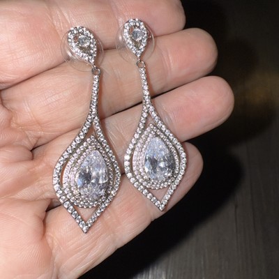 JCM Jacmel Mauritius CZ Drop Earrings Big Brilliant Sparkling Formal Bridal Icy