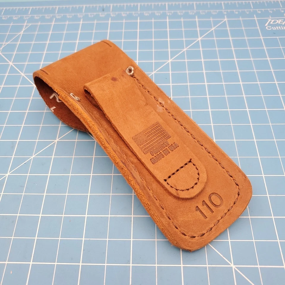 Vintage Buck Knives 110 folding knife sheath Brown Leather Belt Pouch 6"x5.25" - Image 4 of 4