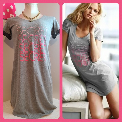 Y2K Victoria's Secret Bling Cotton Sleep Shirt Kleid Nachthemd XS grau rosa