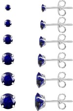 6 Pairs CZ Stud Earrings Set 316L Stainless Steel Hypoallergenic 3-8mm Steel Col